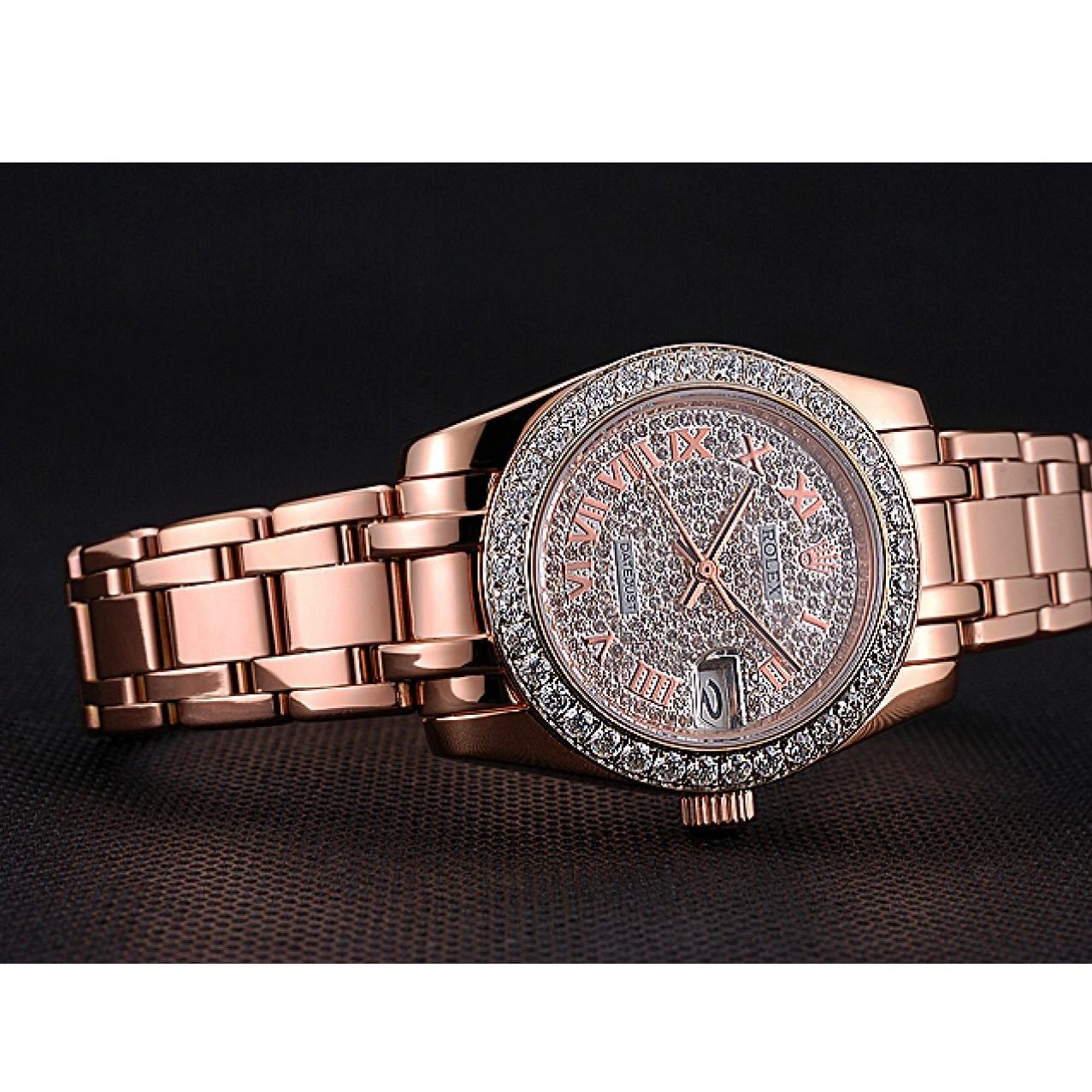 Rolex aaa copy Diamond Gold Dial Case Pink Bracelet Rolex And And Datejust Bezel 622836 1014